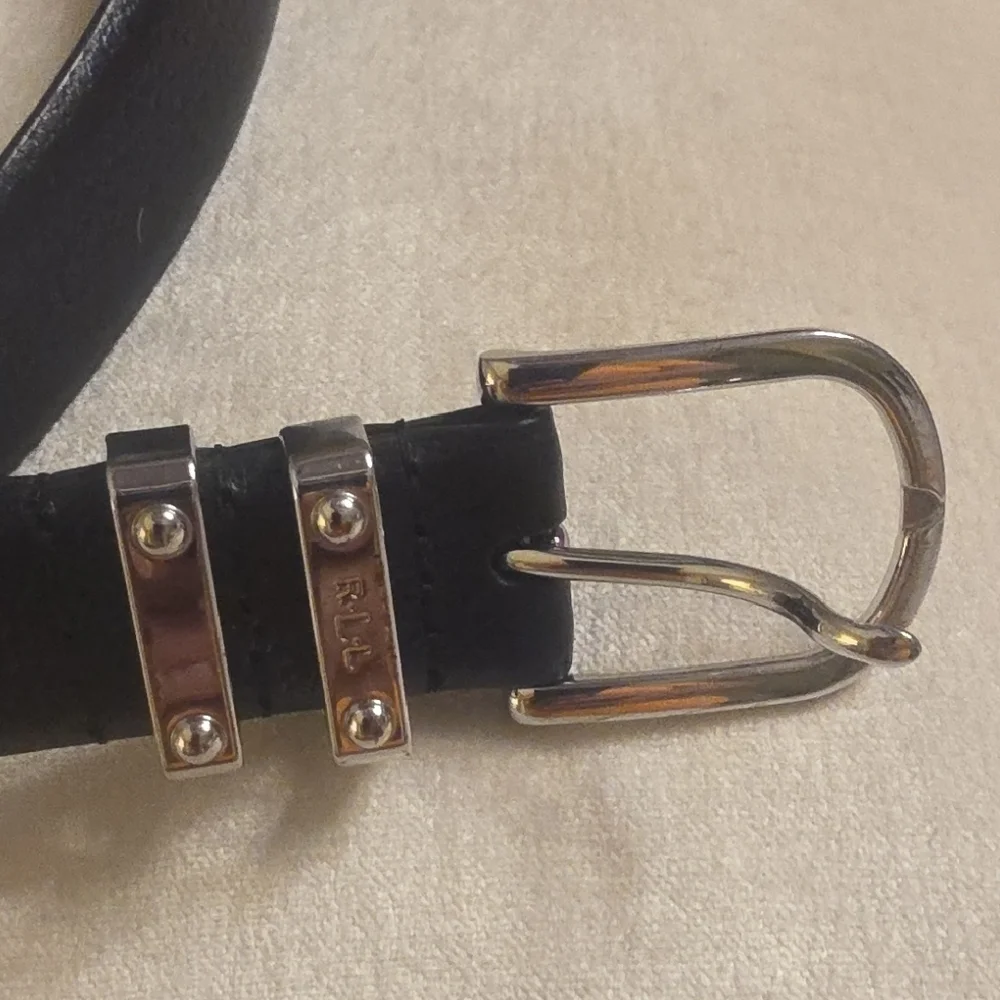 Lauren Ralph Lauren Full Grain Leather Black Belt with Silver Hook Buckle M